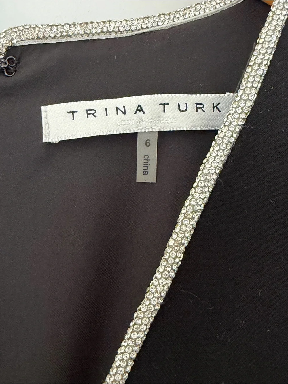 Trina Turk Little Black Cocktail Mini Dress with Sparkly Bow Size 6 EUC